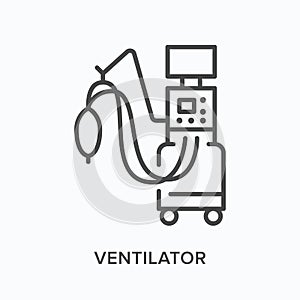 Lung ventilator machine flat line icon. Vector outline illustration of electronic icu equipment. Medical black thin