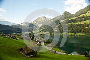 Lungern beside river,under the mountain