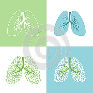 Lunges. lung and bronchus vector illustration, healthy lungs tree with leaves, bronchi human respiration symbols photo