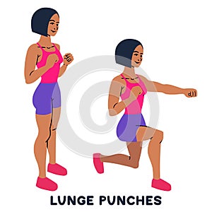 Lunges. Lunge punches. Sport exersice. Silhouettes of woman doing exercise. Workout, training