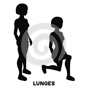 Lunges. Sport exersice. Silhouettes of woman doing exercise. Workout, training.