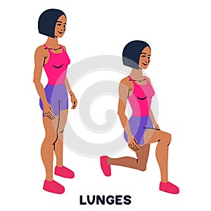 Lunges. Sport exersice. Silhouettes of woman doing exercise. Workout, training. photo