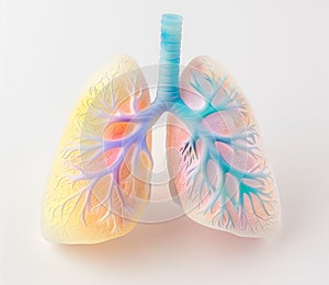 Lungs anatomy with larynx, trachea, left and right lobes and bronchia, medical concept illustration