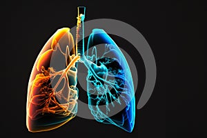anatomy lungs. Black background. Side view. AI generation photo