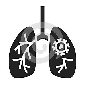 Lungs cancer black glyph icon. Oncology. Isolated vector element. Pictogram for web page, mobile app, promo