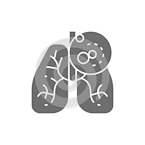 Lungs cancer, malignant tumor, oncology grey icon.