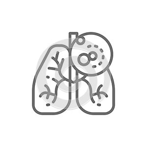 Lungs cancer, malignant tumor, oncology line icon.