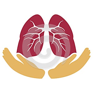 Lungs Care with Hands Symbol