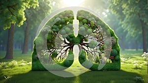 Lungs consists of green grass, vibrant trees, and beautiful flowers, reflecting the importance of clean air and healthy breathing