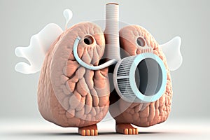 Lungs. Cute cartoon healthy human anatomy internal organ character set with brain lung intestine heart kidney liver and