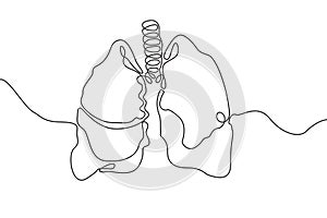 Lungs Hand drawn icon continuous line drawing. Human organs Creative abstract art background Trendy concept One single