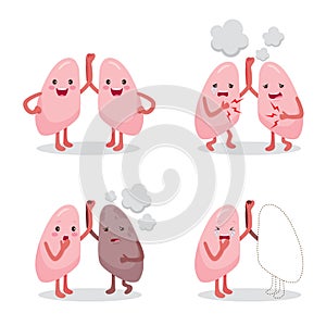 Lungs Healthy And Sickness Set, Cartoon Character, Human Internal Organ