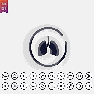 lungs icon, illustration. flat icon. arrow