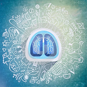 Lungs illustration - halth care sketch with sport icons and lung