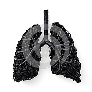 Lungs made out of black cable signifying destruction by smoking and cancer. AI generated illustration.