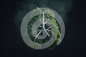 Lungs made of trees on clean background. Creative concept. Illustration, Generative AI