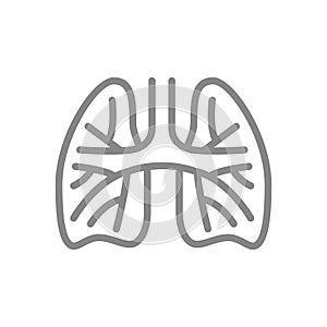 Lungs with pulmonary vessels line icon. Pulmonary embolism, arterial hypertension symbol
