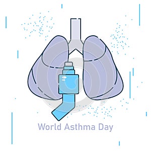 Lungs symbol and Inhaler. Breathing. Lunge exercise. Asthma. Respiratory system. World Asthma Day. World Asthma Day. Health care