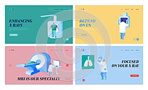 Lungs Tomography, Fluorographic Landing Page Template Set. Doctor Characters Research Pulmonology Pathology photo