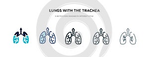 Lungs with the trachea icon in different style vector illustration. two colored and black lungs with the trachea vector icons photo