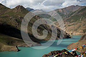 Lungta above Mountain Lake Himalayas Tibet