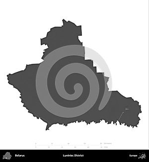 Luniniec District, Belarus, isolated on white. Grayscale