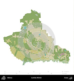 Luniniec District, Belarus, isolated on white. Topographic Humanitarian