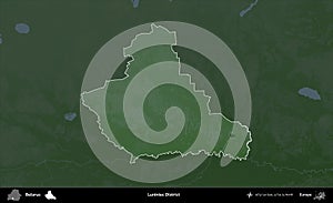 Luniniec District highlighted, Belarus. Physical