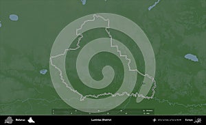 Luniniec District outlined, Belarus. Physical
