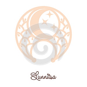 Lunnitsa, an ancient Slavic symbol, decorated with Scandinavian patterns. Beige fashion design