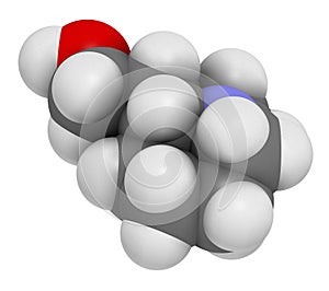 lupinine lupin alkaloid molecule. 3D rendering. Atoms are represented as spheres with conventional color coding: hydrogen (white