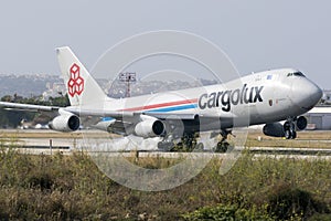 Luqa, Malta 24 June 2015: Cargo plane 747 landing.