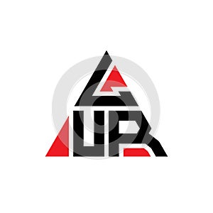 LUR triangle letter logo design with triangle shape. LUR triangle logo design monogram. LUR triangle vector logo template with red