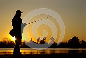 Lure fishing. fisherman fishing at sunset