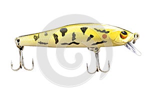 Lure Wobbler Popper on Wood Background with an two hooks. Relax at home. Place for text, photo for typography, poster banner,