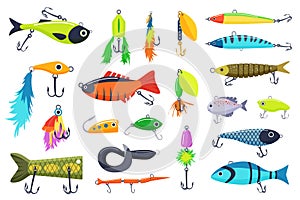 Lures for catching fish of different shapes set, fisherman equipment for fishing