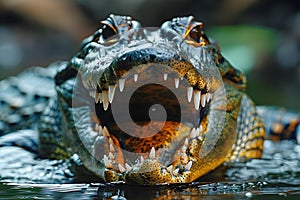 Lurking Predator: Crocodile\'s Menacing Gaze. Concept Outdoor Photoshoot, Colorful Props, Joyful