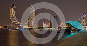 Lusail skyline Lusail city, Qatar including Katara Towers project from Lusail marina night shoot