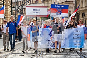 Lusatian Sorbs parading at the Sokol festival in the streets of