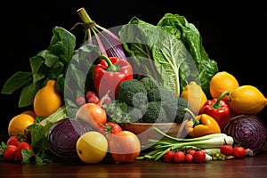 Luscious Array of Fresh Fruits and Vegetables on Colorful Backgrounds