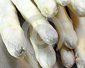 luscious mature asparagus tips for sale from greengrocers in spring photo