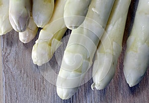 luscious white asparagus tips for sale from greengrocers in spring photo