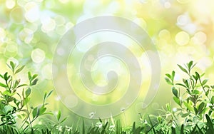 A lush carpet of greenery punctuated with delicate white flowers ushers in the verdant splendor of spring under a bokeh