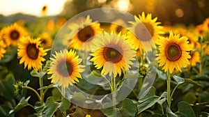 A lush field of tall vibrant yellow sunflowers symbolizing the harmony between plantbased biofuels and the environment.