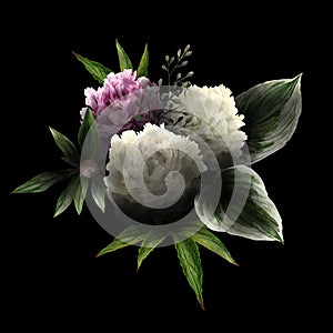 Lush floral bouquet in low key, black background