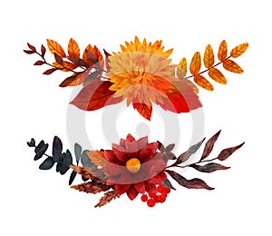 Lush floral composition, fall floral elements, hand drawn