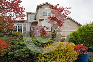 Lush Garden Landscaping in Front Yard of House