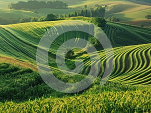 Lush Green Agricultural Fields at Sunrise