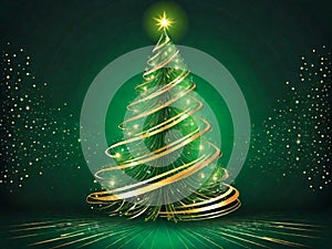 Lush Green Christmas Tree on a Shimmering Green Background