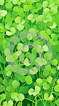 Lush green clover leaves. Digital art. Green natural background. Concept of growth, good luck, nature pattern, green